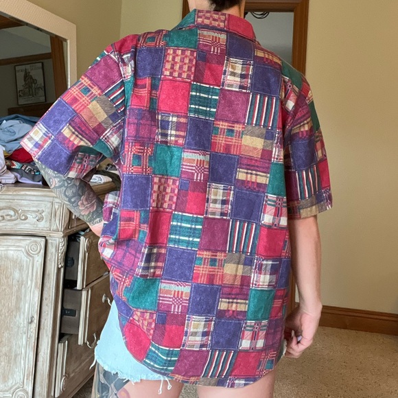 90s vintage oversized button down. Cute vintage pattern - Picture 4 of 6